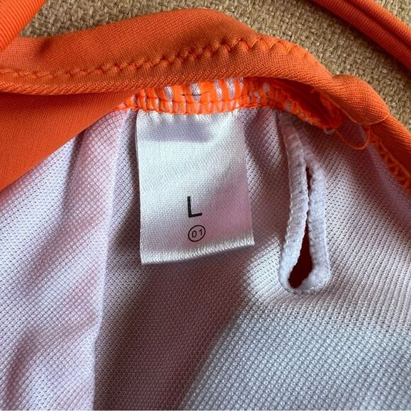 One Piece Swimsuit Bathing Suit V-Neck Draped Orange L - Picture 6 of 6